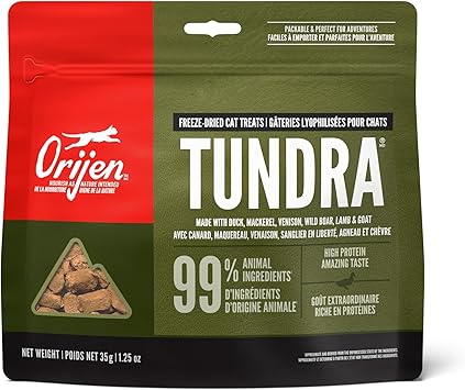 Orijen进口代理批发 ORIJEN TUNDRA 冻干猫零食，无谷物猫零食，WholePrey 成分，1.25 盎司