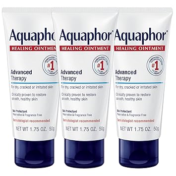 Aquaphor进口代理批发 Aquaphor 治疗软膏高级治疗皮肤保护剂，身体保湿霜，适用于干性皮肤、轻微割伤和烧伤、干燥角质层、脚后跟干裂、手部和嘴唇，1.75 盎司管，3 件装