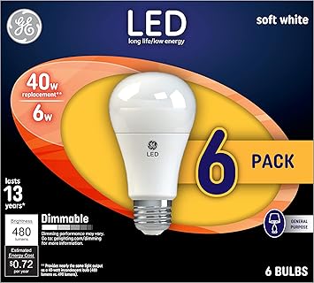 GE进口代理批发 GE LED 灯泡，40 瓦，柔白，A19（6 件装）