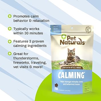 酷牌库|商品详情-Pet Naturals进口代理批发 Pet Naturals 猫用镇静咀嚼片，30 粒咀嚼片 - 为旅行、登机、兽医就诊和高压力情况提供行为支持和焦虑缓解