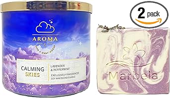 Bath & Body Works进口代理批发 Bath & Body Works Calming Skies 薰衣草薄荷 3 芯香薰蜡烛，配薰衣草梦幻香皂