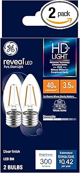 GE进口代理批发 GE Reveal LED 灯泡，蜡烛灯，40 瓦，透明装饰 B11 灯泡，中号底座（8 件装）