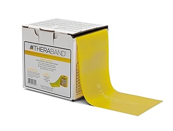 Theraband进口代理批发 THERABAND 阻力带 25 码卷，薄黄色非乳胶专业弹力带，适用于上半身和下半身锻炼、物理治疗、普拉提和康复，分配器盒，初学者 2 级