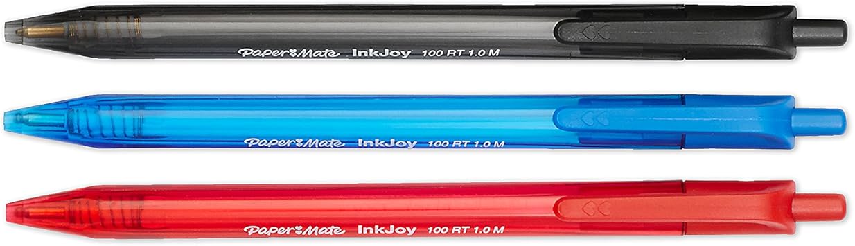 酷牌库|商品详情-Paper Mate进口代理批发 Paper Mate InkJoy 100RT 可伸缩圆珠笔，中号，黑色/红色/蓝色墨水，8 支装 (1945934)