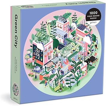 Galison进口代理批发 Galison Green City 1000 片圆形拼图 - 成人 1000 片圆形拼图，具有 Bethany Robertson 精美艺术的挑战性拼图，厚实坚固的拼图，非常适合地球日