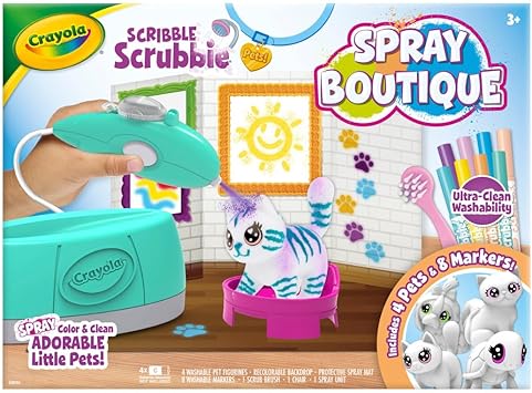 酷牌库|商品详情-Crayola进口代理批发 Crayola Scribble Scrubbie 宠物喷雾精品店，儿童喷枪艺术套装，幼儿动物玩具，适合女孩和男孩，3+