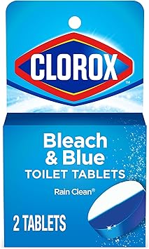 Clorox进口代理批发 Clorox 超清洁厕所片剂漂白剂和蓝色，雨水清洁香味，每片 2.47 盎司，2 片（包装可能有所不同）