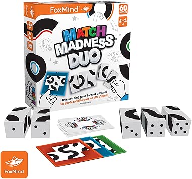 酷牌库|商品详情-FoxMind进口代理批发 FoxMind Games：Match Madness Duo，适合快速思考者的配对游戏，快节奏且充满动作，模式识别和灵活性，适合 2 名玩家，适合 8 岁及以上儿童