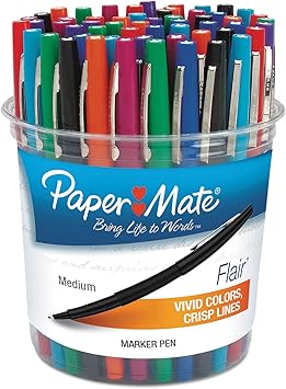 Paper Mate进口代理批发 Paper Mate Flair 毡尖记号笔，多种墨水，中号，48 支笔/套 (PAP4651)