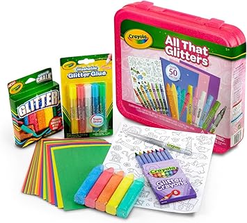 Crayola进口代理批发 Crayola All That Glitters 艺术盒（50 件以上）、闪光蜡笔和着色用品、儿童艺术套装、送给女孩和男孩的礼物，适合 5 岁以上儿童