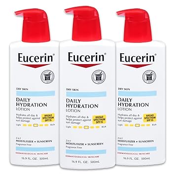 Eucerin进口代理批发 Eucerin 每日保湿乳液，SPF 15 - 适合干性皮肤的广谱身体乳液 - 16.9 fl。奥兹。泵瓶（3 件装）