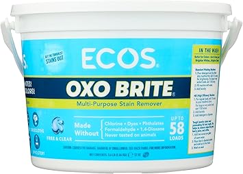 ECOS进口代理批发 Ecos Free 透明粉末 Oxobrite 多用途洗衣去污剂，零残忍，低过敏，3.6 磅（6 件装）