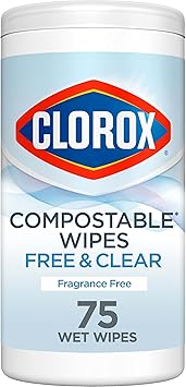 Clorox进口代理批发 不含 Clorox 的透明可堆肥清洁湿巾，无香料，75 片（包装可能有所不同）