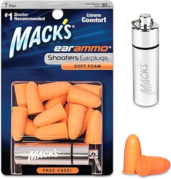 Mack's进口代理批发 Mack's Ear Ammo 软泡沫射击耳塞，7 副，带旅行箱 - 适合狩猎、战术、目标、双向飞碟和飞碟射击的射击耳朵保护