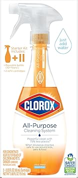 Clorox进口代理批发 Clorox 多用途清洁系统，配有 1 个可重复使用喷雾瓶和 2 个补充墨盒、家居必需品、柑橘混合香味