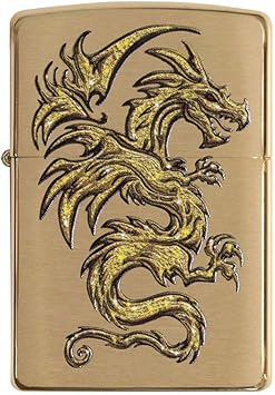 酷牌库|商品详情-Zippo进口代理批发 Zippo Dragon Design 拉丝黄铜袖珍打火机，一种尺寸