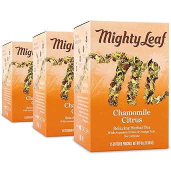 Mighty Leaf进口代理批发 Mighty 叶茶甘菊柑橘，15 片整叶袋（3 件装）