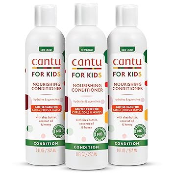 Cantu进口代理批发 Cantu Care for Kids 含乳木果油的无硫酸盐滋养护发素，8 液量盎司（3 件装）（包装可能有所不同）