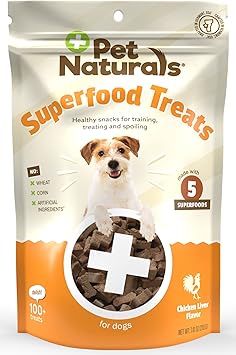 Pet Naturals进口代理批发 Pet Naturals 超级食品狗零食，含蓝莓和羽衣甘蓝 - 不含玉米、小麦或人工成分 - 健康零食，促进良好行为和训练 - 鸡肉味，100 粒咀嚼片（1 包）