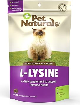 酷牌库|商品详情-Pet Naturals进口代理批发 Pet Naturals 猫用赖氨酸，鸡肉味，60 粒咀嚼片 - 为猫提供免疫和呼吸支持 - 不含小麦或玉米 - 兽医推荐