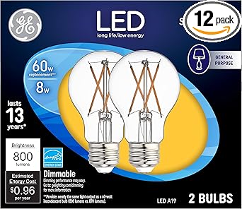 GE进口代理批发 GE LED 灯泡，60 瓦，柔白，A19（12 件装）