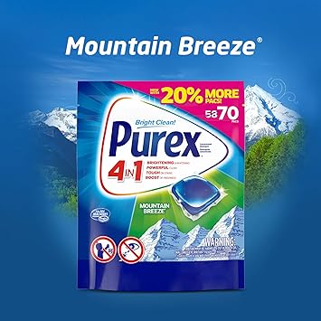 酷牌库|商品详情-Purex进口代理批发 Purex 4 合 1 洗衣粉包，Mountain Breeze，70 包