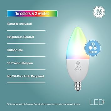 酷牌库|商品详情-GE进口代理批发 GE LED+ 变色蜡烛 LED 灯泡带遥控，6W，装饰灯泡，小底座（8 件装）