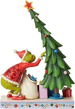 酷牌库|商品详情-Enesco进口代理批发 Enesco Dr. Seuss Grinch by Jim Shore 未装饰圣诞树雕像，树脂石手工制作的收藏装饰雕像圣诞家居装饰雕塑雕像，10.4 英寸，多色