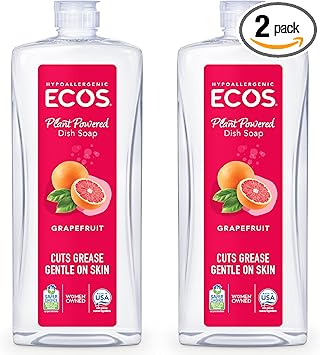 ECOS进口代理批发 ECOS 葡萄柚洗碗皂 - 去除油脂和食物残渣，低过敏性，可持续液体，50 盎司（2 件装）