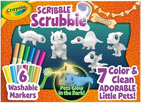 Crayola进口代理批发 Crayola Scribble Scrubbie Pets 恐龙发光组合套装，儿童恐龙玩具，适合 3、4、5、6 岁