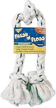 Petmate进口代理批发 Booda Fresh-N-Floss 3 节拖拉绳狗玩具，大号，留兰香色