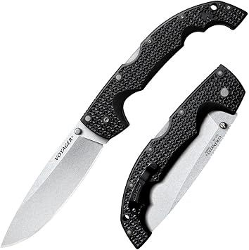 Cold Steel进口代理批发 Cold Steel XL Voyager 5.5 英寸 AUS10A 落点锋利刀片 6.75 英寸 Griv-Ex 手柄日常携带战术折叠刀带 Tri-Ad 锁