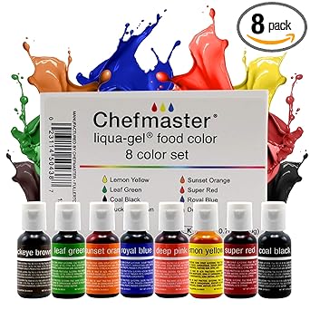 Chefmaster进口代理批发 Chefmaster - Liqua-Gel 食用色素 - 防褪色食用色素 - 8 件装 - 鲜艳、引人注目的色彩，易于混合配方，防褪色 - 美国制造