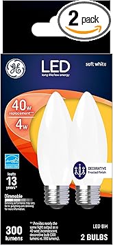 GE进口代理批发 GE LED 灯泡，40 瓦，柔和的白色，磨砂装饰灯泡，中号底座（2 件装）