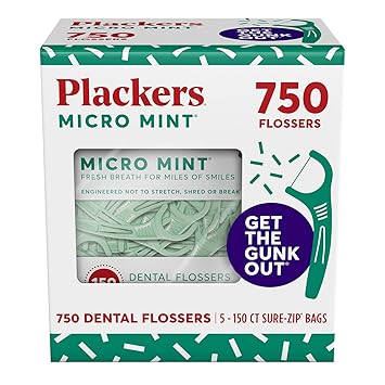 Plackers进口代理批发 Plackers 微型薄荷牙线，折叠式牙签，超级凝灰岩，易于存放，带 Sure-Zip 密封，新鲜薄荷味，750 支（5 件装）