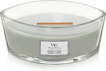 WoodWick进口代理批发 Woodwick Ellipse LAVENDER & CEDAR 薰衣草雪松香薰蜡烛，带爆裂灯芯 燃烧时间 50 小时