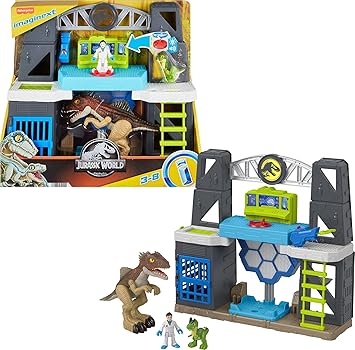 Fisher-Price进口代理批发 Fisher-Price Imaginext 侏罗纪世界恐龙玩具扫描发光恐龙玩具套装，带灯光和声音，适合 3 岁以上儿童