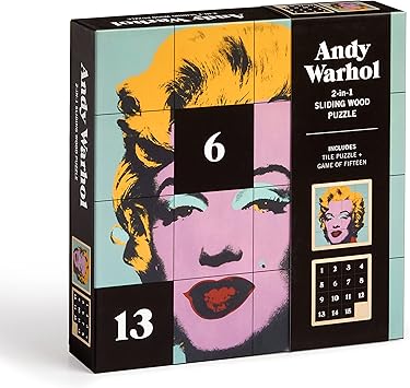 酷牌库|商品详情-Galison进口代理批发 Galison Andy Warhol Marilyn 2 合 1 滑动木块拼图具有标志性 Warhol Marilyn 艺术和具有挑战性的数字拼图