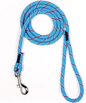 Atwood Rope进口代理批发 Atwood Rope MFG 编织狗牵引绳 3/8 英寸 5 英尺（卡罗莱纳蓝色，带红色和白色示踪剂）