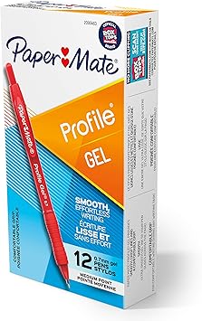 Paper Mate进口代理批发 Paper Mate 中性笔，轮廓伸缩笔，0.7 毫米，红色，12 支