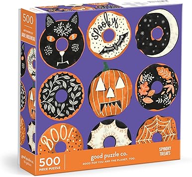 Galison进口代理批发 Good Puzzle Co Spooky Treats 500 块拼图以万圣节主题甜甜圈的可爱艺术品为特色