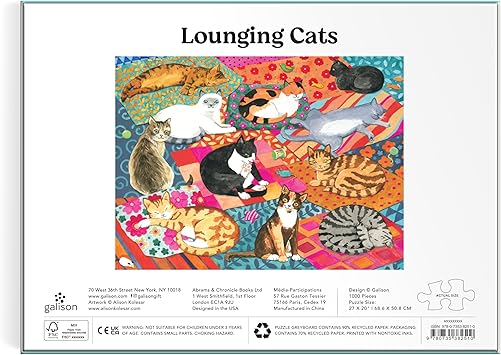 酷牌库|商品详情-Galison进口代理批发 Galison Lounging Cats 1000 块拼图以各种猫科动物朋友躺在彩色被子上的精美艺术品为特色