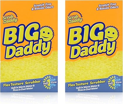 Scrub Daddy进口代理批发 Scrub Daddy 大号海绵 - Big Daddy - 用于餐具和家居的防刮海绵，防臭，可定制尺寸，温度控制，深层清洁，可用洗碗机清洗，多用途，2 克拉