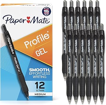 Paper Mate进口代理批发 Paper Mate 中性笔，轮廓伸缩笔，0.7 毫米，黑色，12 支