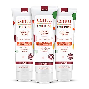 Cantu进口代理批发 Cantu Care for Kids 不含防腐剂和硫酸盐的卷发霜，含乳木果油，8 盎司（3 件装）（包装可能有所不同）