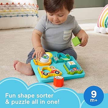 酷牌库|商品详情-Fisher-Price进口代理批发 Fisher-Price 婴儿分类玩具形状和声音车辆拼图，带音乐和灯光，适合精细动作，年龄 900 万以上