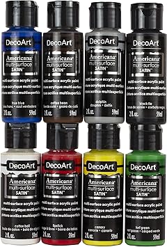 酷牌库|商品详情-DecoArt进口代理批发 DecoArt 多表面缎面丙烯酸涂料套装 - 基本颜色，8PK - 8 克拉。