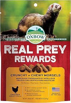 Oxbow进口代理批发 Oxbow Real Prey Rewards 松脆耐嚼鸡肉雪貂零食 - 美味雪貂零食 - 美国制造 - 3 盎司