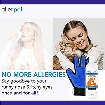 酷牌库|商品详情-Allerpet进口代理批发 Allerpet 猫皮屑去除剂，附赠一副美容手套和露指手套 - 有效减少猫皮屑，抗过敏原溶液，美国制造 -（12 盎司）