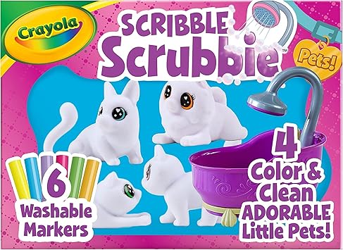 Crayola进口代理批发 Crayola Scribble Scrubbie 宠物浴缸套装，可水洗宠物护理玩具，可重复使用的女孩和男孩动物玩具，儿童节日礼物，适合 3、4、5 岁